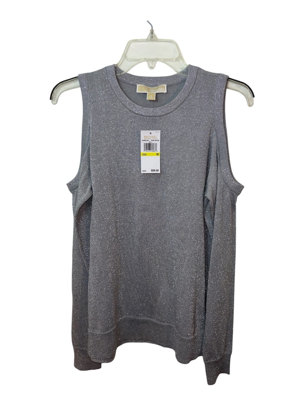 Michael Kors Silver Sparkle Cold-Shoulder Crewneck Sweater